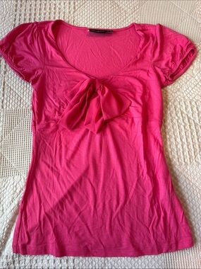 The Limited Hot Pink Bow-Front Short Sleeve Tee